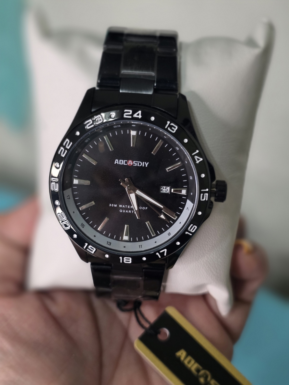 Men's Black Stainless Steel GMT-Style Quartz Watch